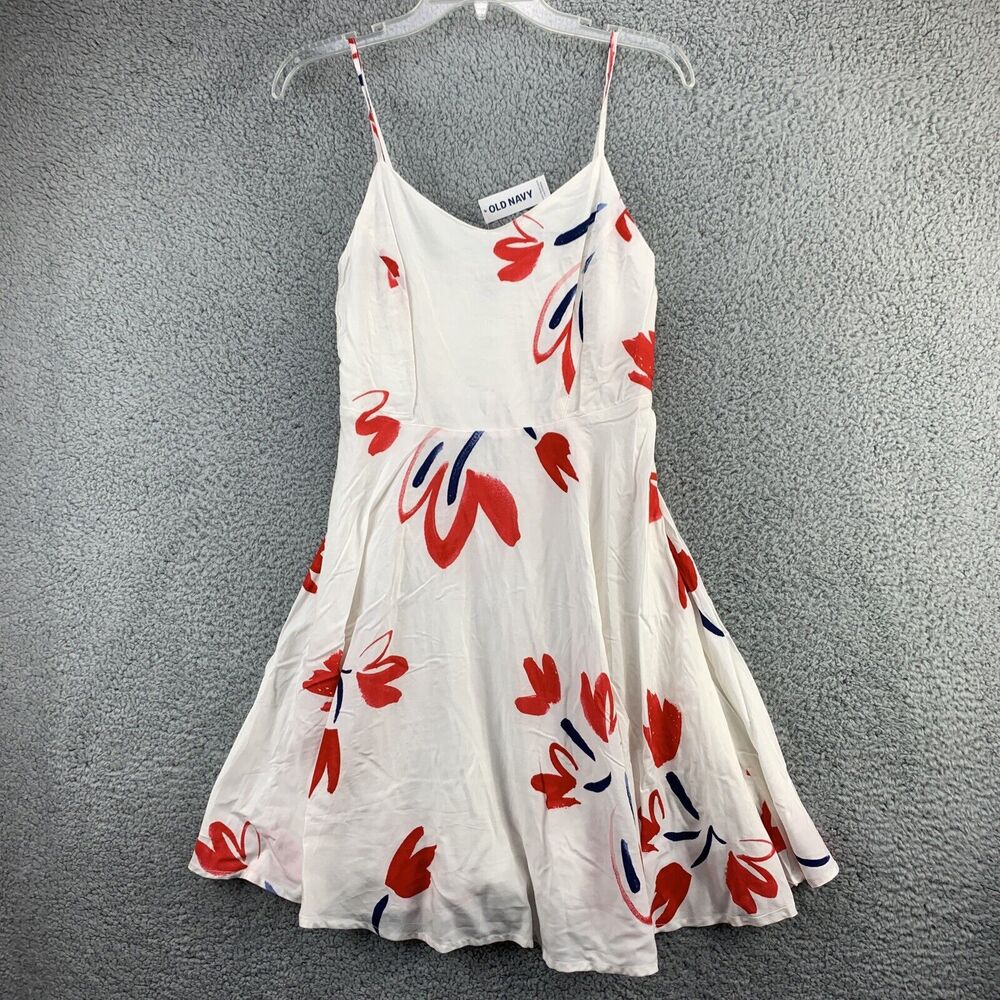 Old Navy Womens Dress A Line Size Small SP White Adjustable Strap Flowy Floral
